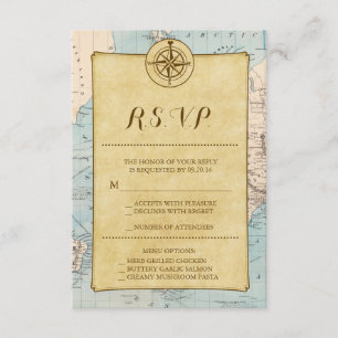 World Travel Map Wedding RSVP Kaartje