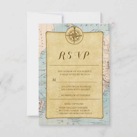  World Travel Map Wedding RSVP Kaartje (Voorkant)