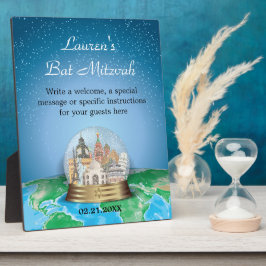 World Travel Snow Wereldbol Bar Bat Mitzvah Fotoplaat