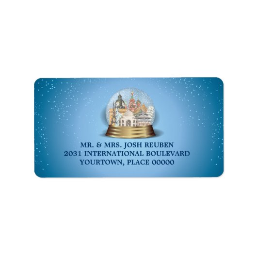 World Travel Snow Wereldbol Retouradres Etiket (Voorkant)