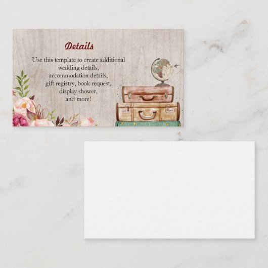 World Travel Vrijgezellenfeest Detail Card Informatiekaartje (Voorkant / Achterkant)