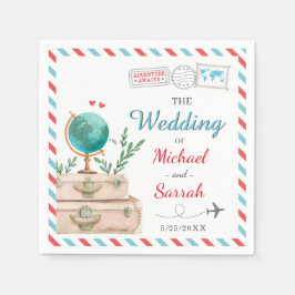 World Travel Wereldbol Koffers Rood Blauw Kaart Br Servet