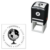 World Travel  Wereldbol Retourlabel Zelfinktende Stempel (In situ)