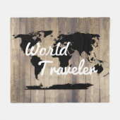 World Traveler Black Wereldkaart Light Wood Fleece Deken (Voorkant (Horizontaal))