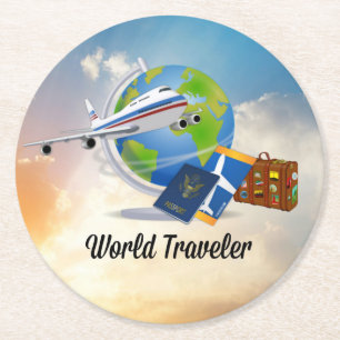 World Traveler, Design 2, Ronde Kartonnen Onderzetter