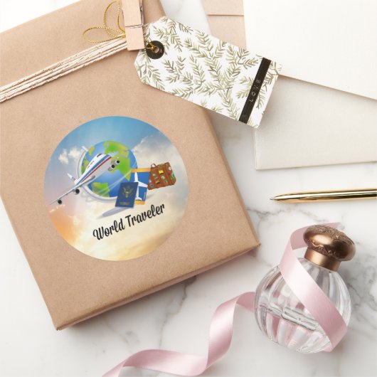 World Traveler, Design 2, Ronde Sticker (Geschenken)