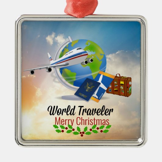 World Traveler, Merry Christmas, Metalen Ornament (Voorkant)