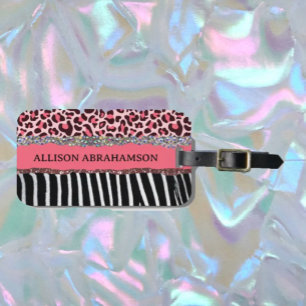 World Traveler Pink Girly Modern Glitter Bagagelabel