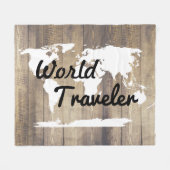 World Traveler White Wereldkaart Light Wood Fleece Deken (Voorkant (Horizontaal))