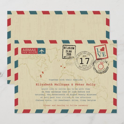 World Traveller Airmail | Bruiloft Kaart (Voorkant / Achterkant)