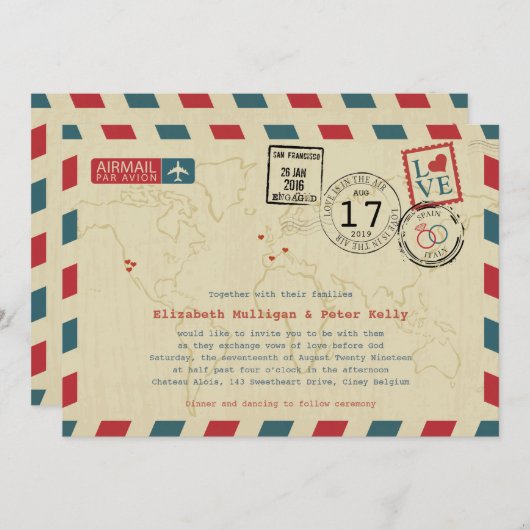 World Traveller Airmail | Bruiloft Kaart (Voorkant / Achterkant)