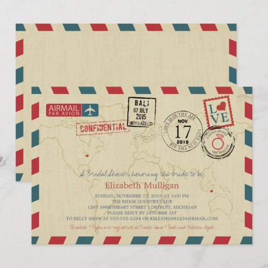 World Traveller Airmail | Vrijgezellenfeest Kaart (Voorkant / Achterkant)