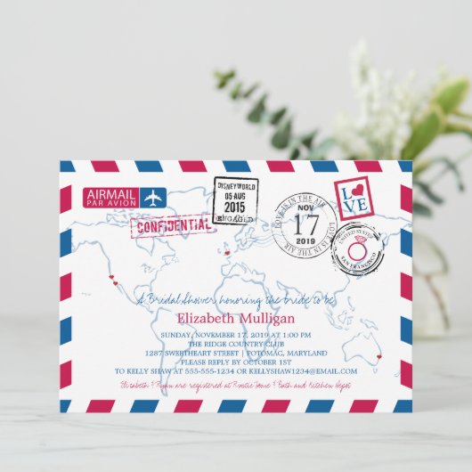 World Traveller Airmail | Vrijgezellenfeest Kaart (Staand voorkant)