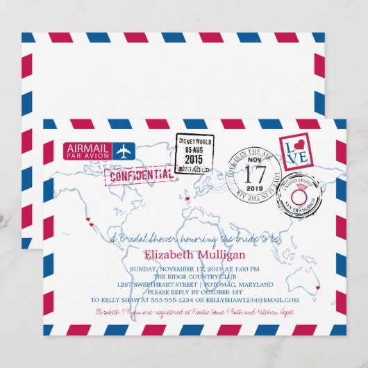 World Traveller Airmail | Vrijgezellenfeest Kaart (Voorkant / Achterkant)