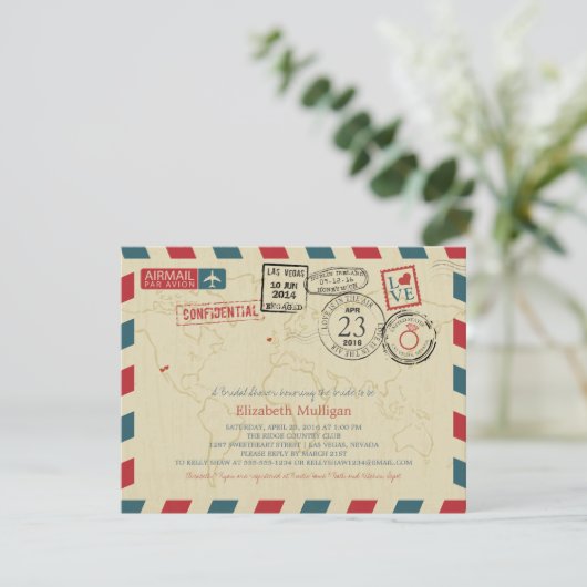 World Traveller Airmail | Vrijgezellenfeest Kaart (Staand voorkant)