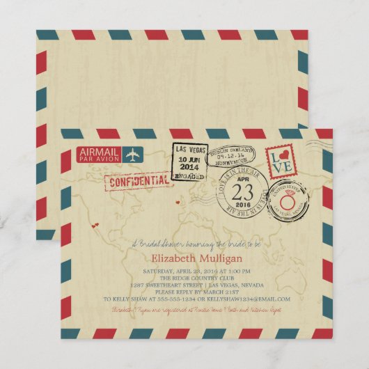 World Traveller Airmail | Vrijgezellenfeest Kaart (Voorkant / Achterkant)