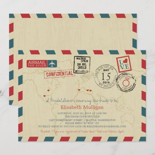 World Traveller Airmail | Vrijgezellenfeest Kaart (Voorkant / Achterkant)