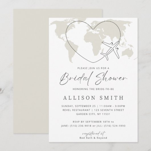 World Traveller Bruids Douche Uitnodiging (Voorkant / Achterkant)