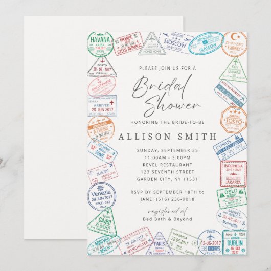 World Traveller Bruids Douche Uitnodiging (Voorkant / Achterkant)