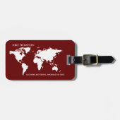 World Traveller Donkerrood Kaart Naam Bagagelabel (Voorkant horizontaal)