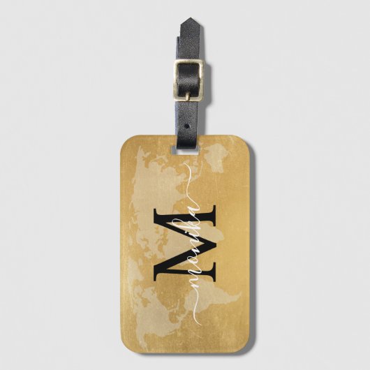 World Traveller Gold Folie Kaart Aangepaste Monogr Bagagelabel (Voorkant (verticaal))
