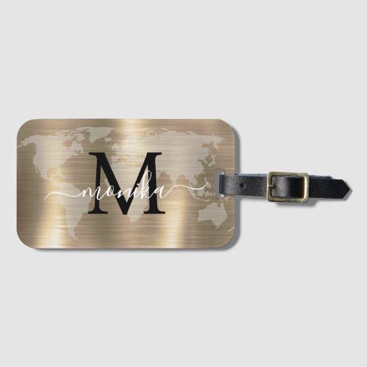 World Traveller Gold Folie Kaart Aangepaste Monogr Bagagelabel (Voorkant (horizontaal))