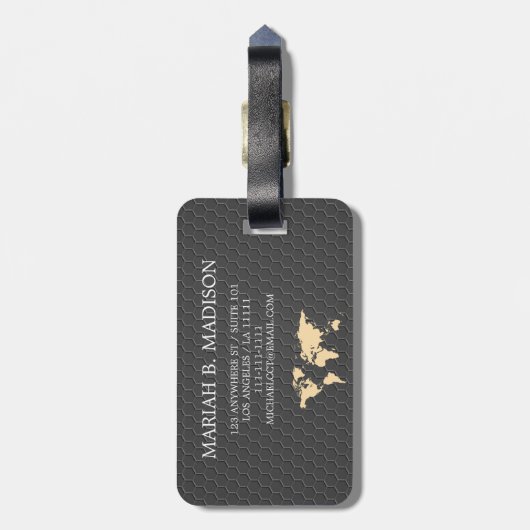 World Traveller kaart Gouden borstel metaal Monogr Bagagelabel (Achterkant verticaal)