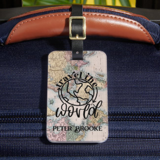 World Traveller Roze Kaart Gepersonaliseerd Bagagelabel
