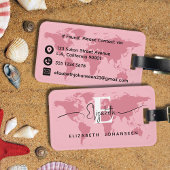 World Traveller Roze Kaart Modern Girly Monogram N Bagagelabel