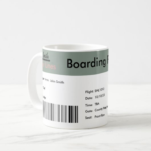 World Traveller Zwangerschapsaankondiging Ticket Koffiemok (Voorkant links)