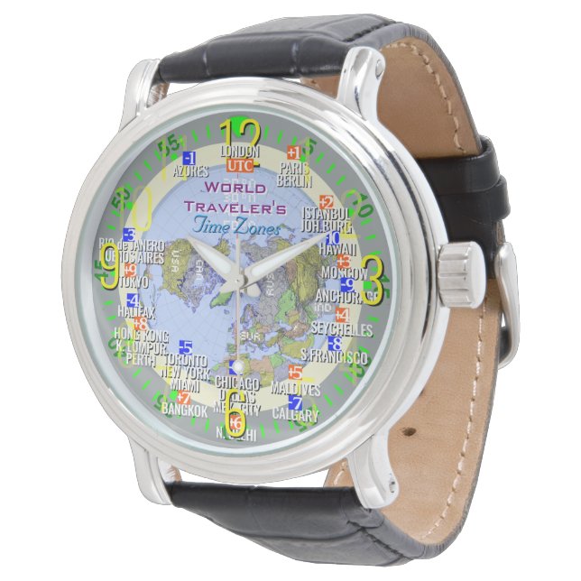 World Traveller's Tijdzones Horloge (Gekanteld)