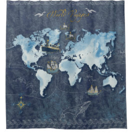 World Voyages Map Shower Curtain Douchegordijn
