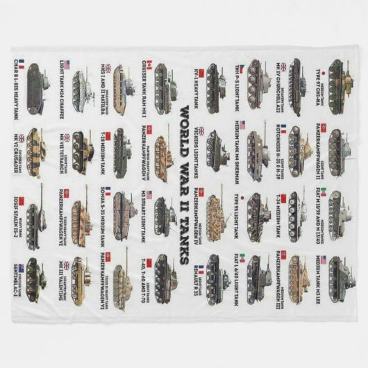 WORLD WAR II TANKS FLEECE DEKEN (Voorkant (Horizontaal))