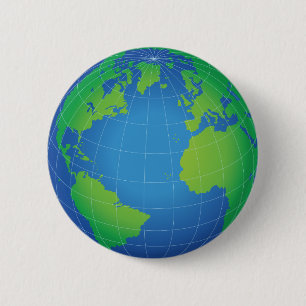 World Wereldbol Map Ronde Button 5,7 Cm