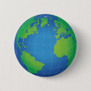 World Wereldbol Map Ronde Button 5,7 Cm