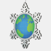 World Wereldbol Map Tin Sneeuwvlok Ornament (Rechts)