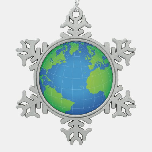 World Wereldbol Map Tin Sneeuwvlok Ornament (Voorkant)
