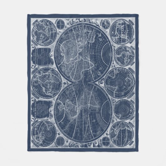 World Wereldbollen Blueprint Fleece Deken (Voorkant)