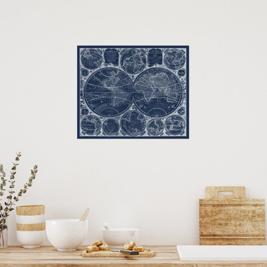 World Wereldbollen Blueprint Poster (Keuken)