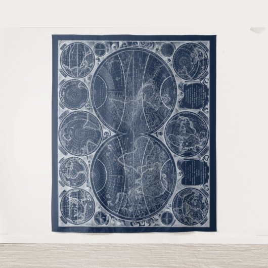 World Wereldbollen Blueprint Wandkleed (Voorkant)