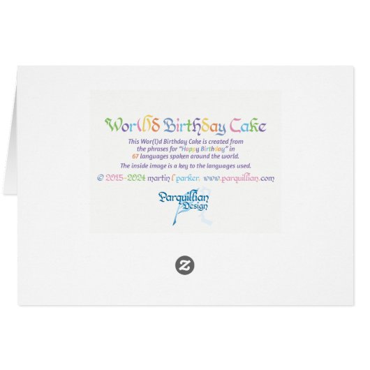 World Word verjaardagstaart Kaart - kleurenschema  (Achterkant Horizontaal)