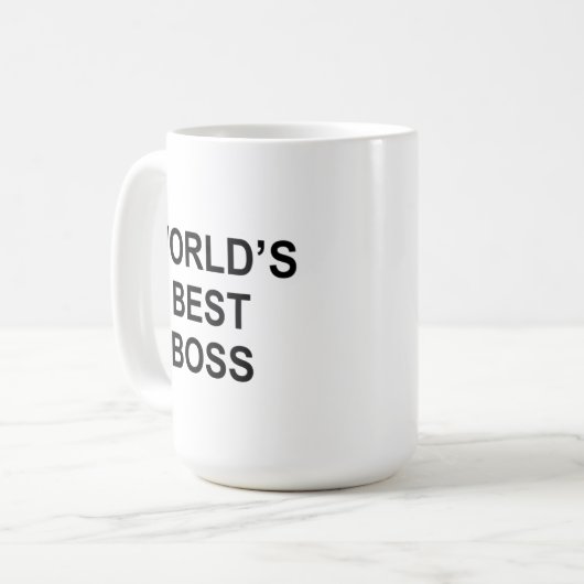 'World'd Best Boss'  vat het veel samen. Koffiemok (Voorkant links)