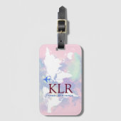 Worldmap met gepersonaliseerde initialen bagagelabel (Voorkant (verticaal))