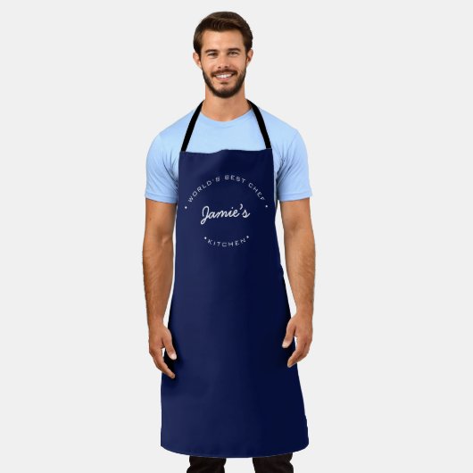 World's Best Chef Modern Navy blue Personalized  Schort (Gedragen)