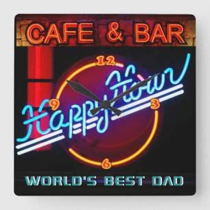 World's BEST DAD BAR CLOCK DEN MANCAVE NEON Vierkante Klok