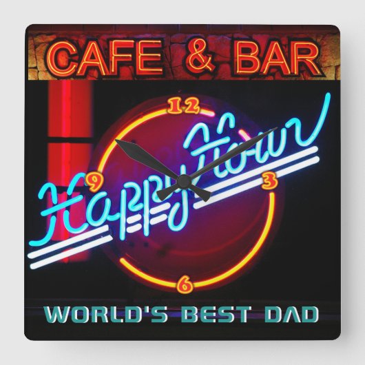 World's BEST DAD BAR CLOCK DEN MANCAVE NEON Vierkante Klok (Voorkant)