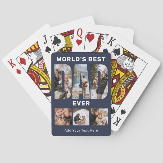 World's Best Dad Ever Custom 6 Photo Blue Pokerkaarten (Achterkant)