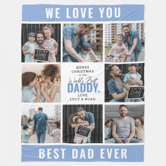 'Worlds Best Dad' Foto Collage Merry Kerstmis Fleece Deken (Voorkant)