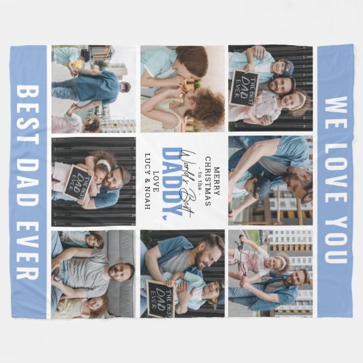 'Worlds Best Dad' Foto Collage Merry Kerstmis Fleece Deken (Voorkant (Horizontaal))