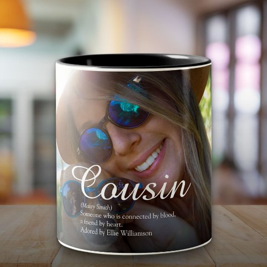 World's Best Ever Cousin Definition Script Photo Tweekleurige Koffiemok